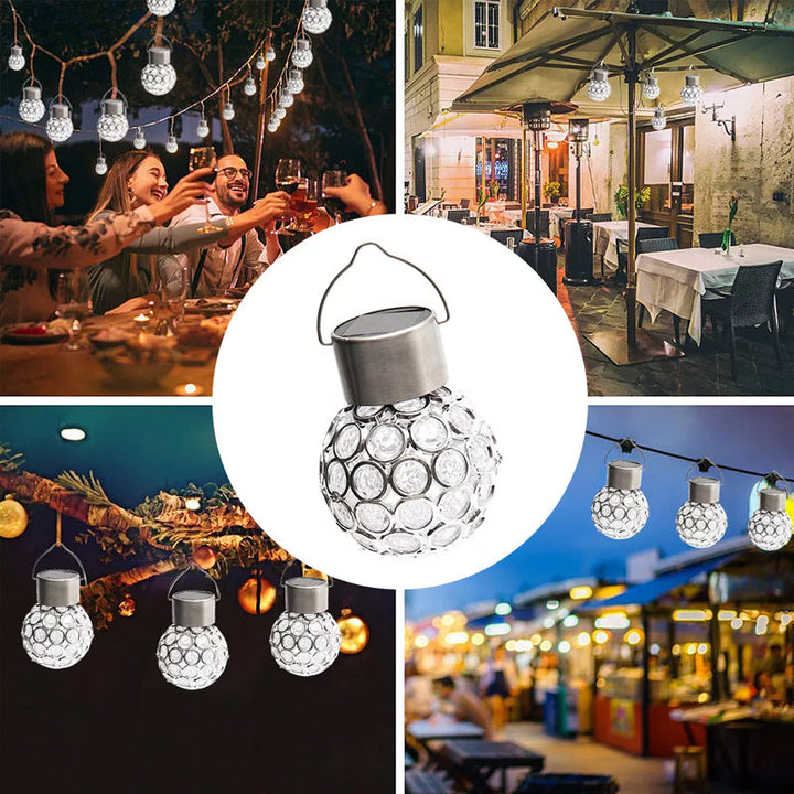 Vandafvisende, solcelledrevet udendørslampe; elegant design, hult lys, flerfarvet LED-lys til haven.