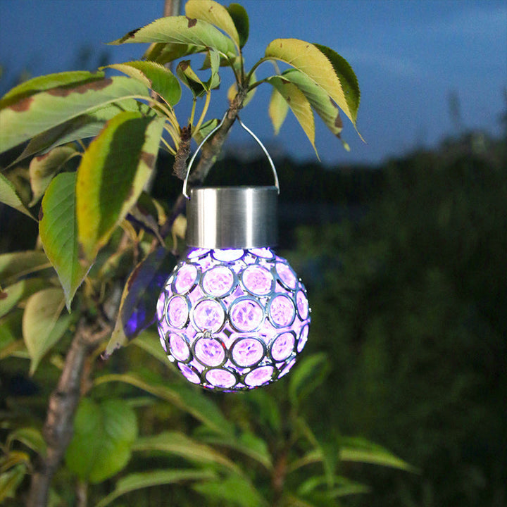 Vandafvisende, solcelledrevet udendørslampe; elegant design, hult lys, flerfarvet LED-lys til haven.