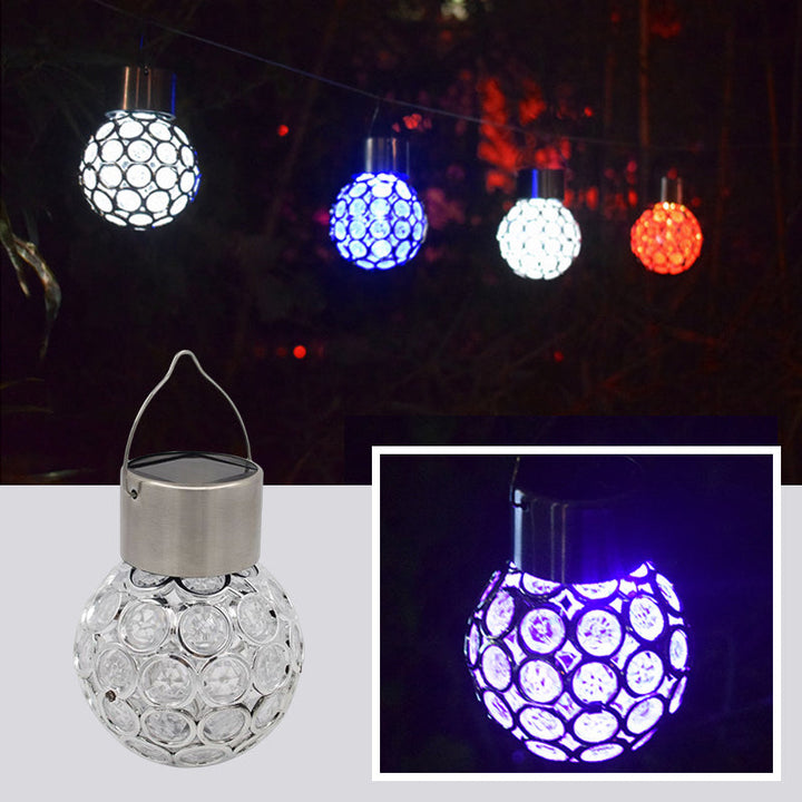 Vandafvisende, solcelledrevet udendørslampe; elegant design, hult lys, flerfarvet LED-lys til haven.