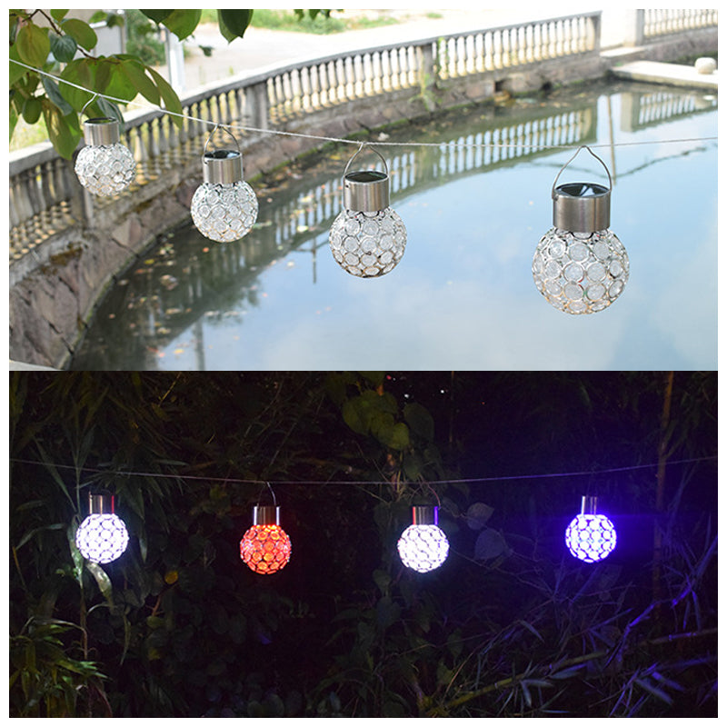 Vandafvisende, solcelledrevet udendørslampe; elegant design, hult lys, flerfarvet LED-lys til haven.
