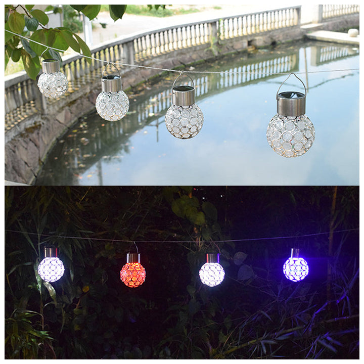 Vandafvisende, solcelledrevet udendørslampe; elegant design, hult lys, flerfarvet LED-lys til haven.