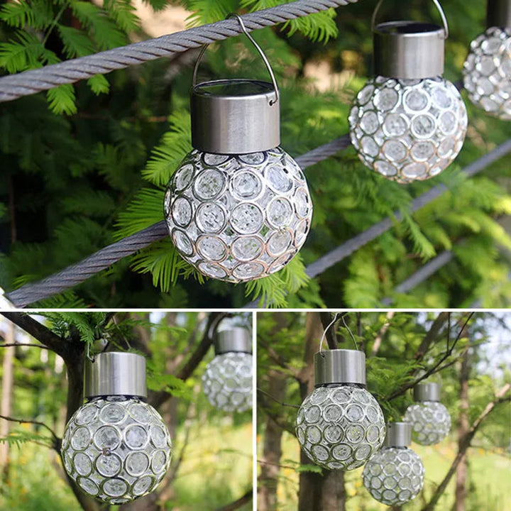 Vandafvisende, solcelledrevet udendørslampe; elegant design, hult lys, flerfarvet LED-lys til haven.