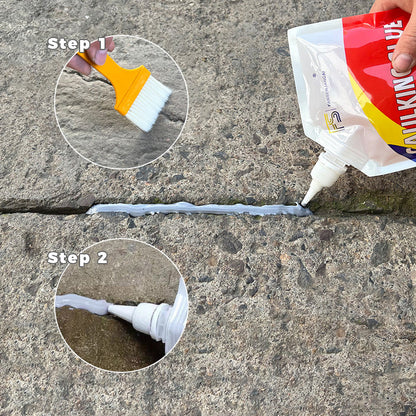 "Vedenkestävä harmaa saumausaine betoniin, voimakas tartunta, joustava tahna ajoteiden ja terassien halkeamiin."