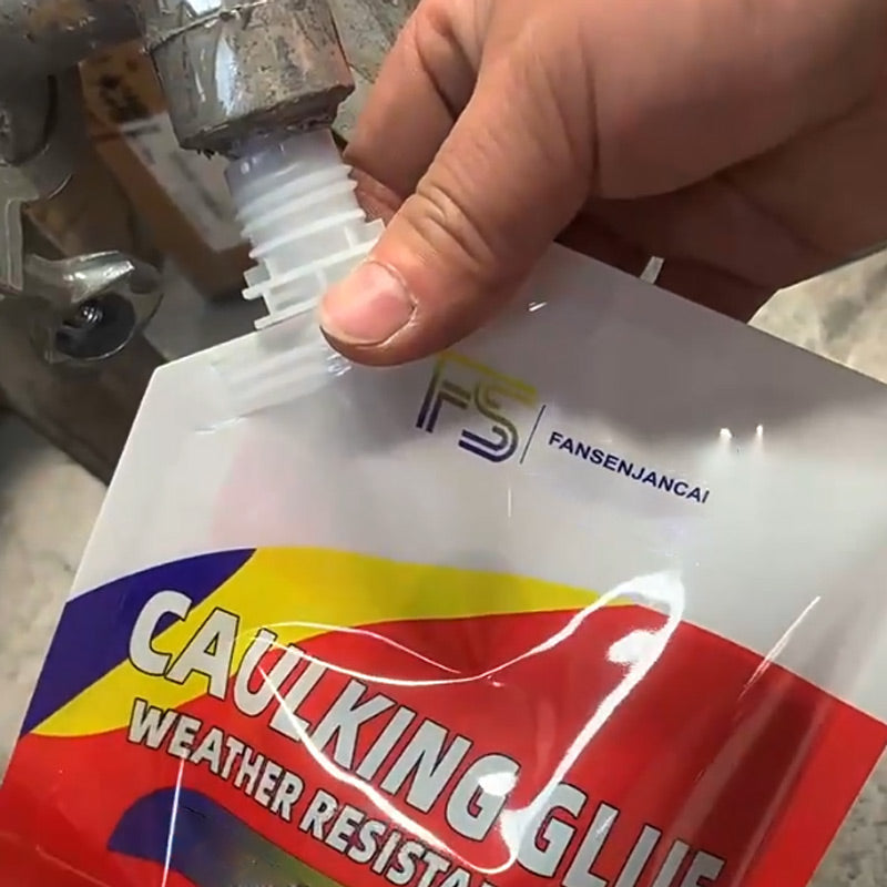 "Vedenkestävä harmaa saumausaine betoniin, voimakas tartunta, joustava tahna ajoteiden ja terassien halkeamiin."