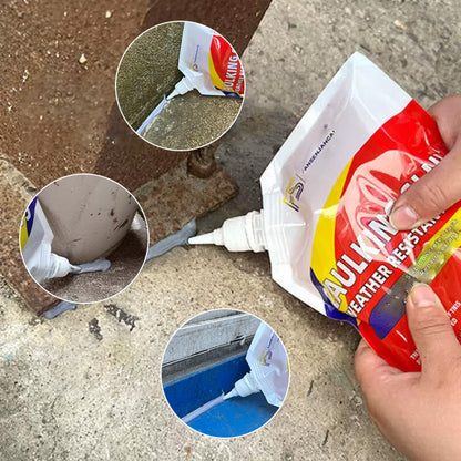 "Vedenkestävä harmaa saumausaine betoniin, voimakas tartunta, joustava tahna ajoteiden ja terassien halkeamiin."