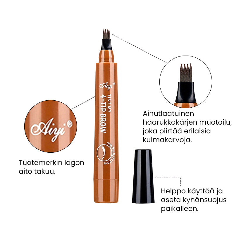 Vandtæt 4-punkts brynpen til kvinder, gråbrun nuance, skaber et naturligt look og holder hele dagen.