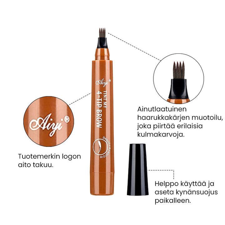 Vandtæt 4-punkts brynpen til kvinder, gråbrun nuance, skaber et naturligt look og holder hele dagen.