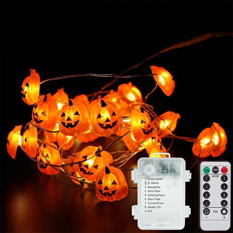 Vandtætte Halloween Græskar LED-lys USB, 20 klare orange græskar, 3m lang kæde, til udendørs og indendørs brug
