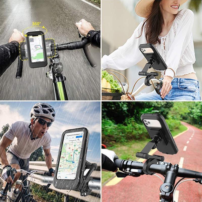 Vandtæt 360° justerbar cykeltelefonholder til cyklister, silikoneoverflade, solid montering, magnet