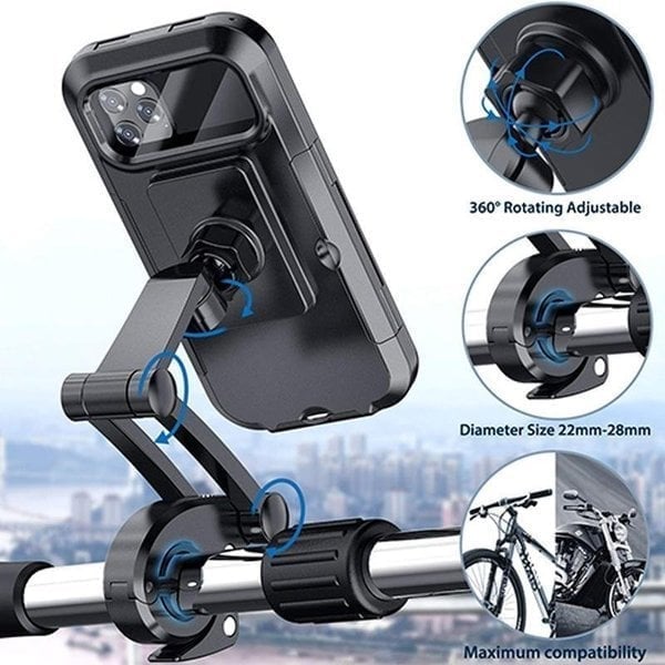 Vandtæt 360° justerbar cykeltelefonholder til cyklister, silikoneoverflade, solid montering, magnet