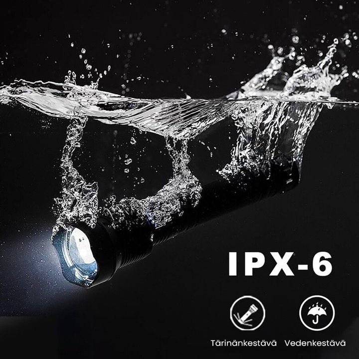 Vandtæt IPX6 XHP50 LED Lommelygte til udendørs brug, militærklasse aluminiumshus, 5 lystilstande, USB-genopladelig.