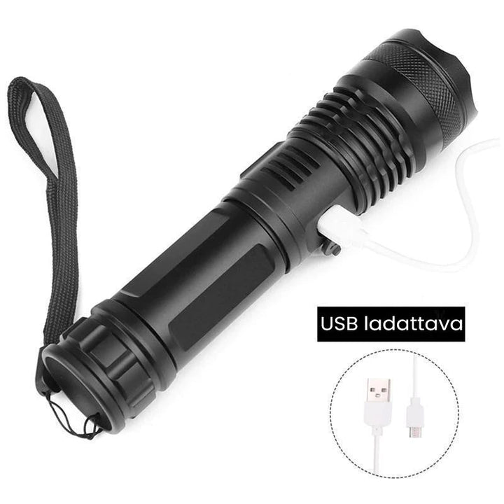 Vandtæt IPX6 XHP50 LED Lommelygte til udendørs brug, militærklasse aluminiumshus, 5 lystilstande, USB-genopladelig.