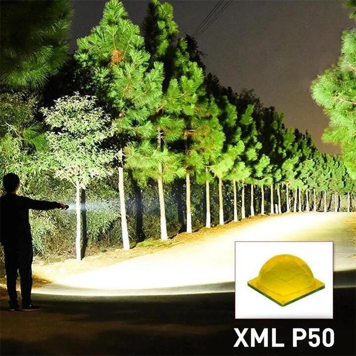 Vandtæt IPX6 XHP50 LED Lommelygte til udendørs brug, militærklasse aluminiumshus, 5 lystilstande, USB-genopladelig.