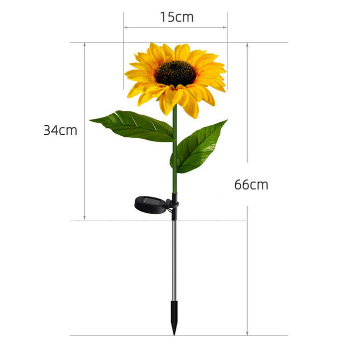 Vandtæt solblomst lampe til udendørs brug, gult lys, soldrevet, IP65 vejrbestandighed.