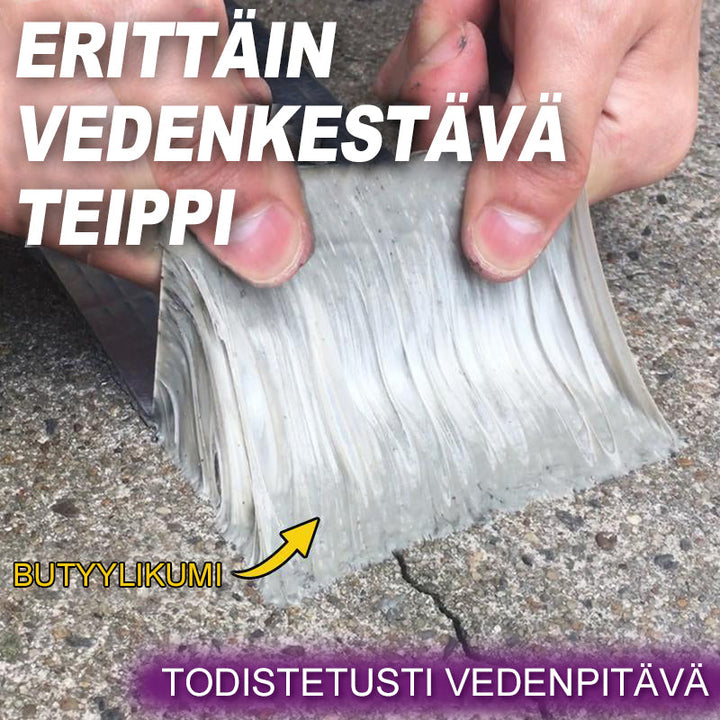 Vandtæt butyltape til udendørs brug, grå overflade, velegnet til tætning af utætheder og sprækker.