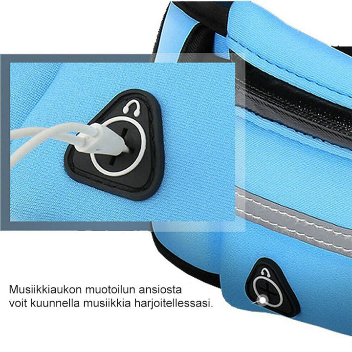 Vandtæt unisex bælte taske til løb, sort materiale, justerbar rem, perfekt til udendørs og sport.