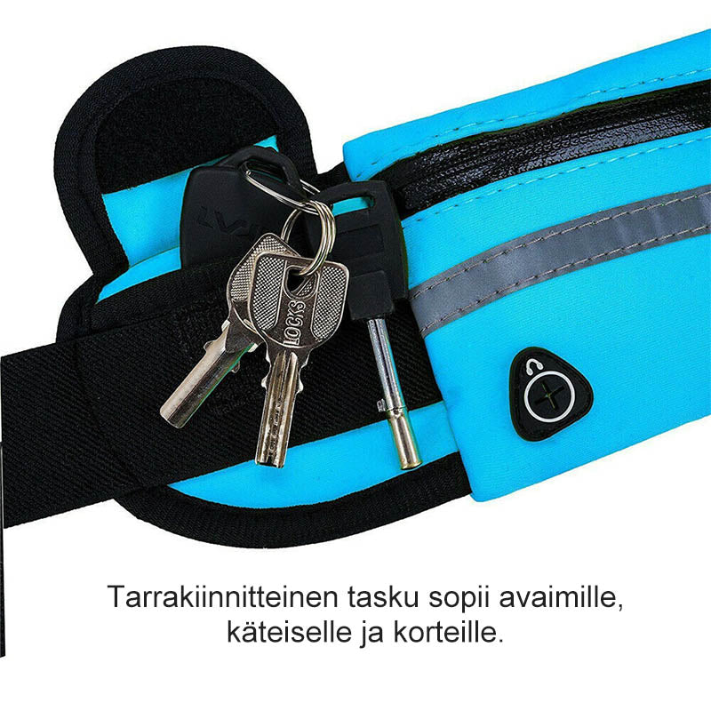 Vandtæt unisex bælte taske til løb, sort materiale, justerbar rem, perfekt til udendørs og sport.