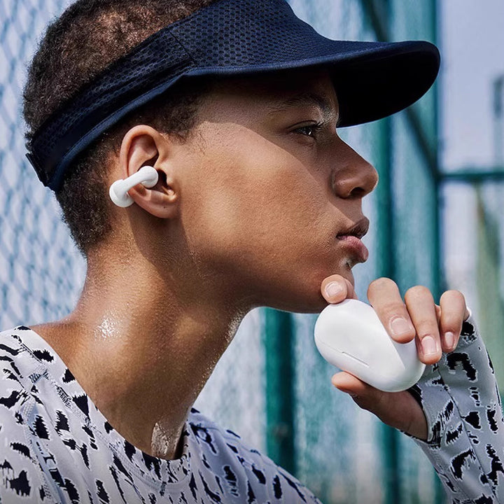 Vedenpitävät mustat luujohtotekniikka Bluetooth-kuulokkeet. Langattomat, tyylikkäät, mukautuvat, IP68-suojatut kuulokkeet.