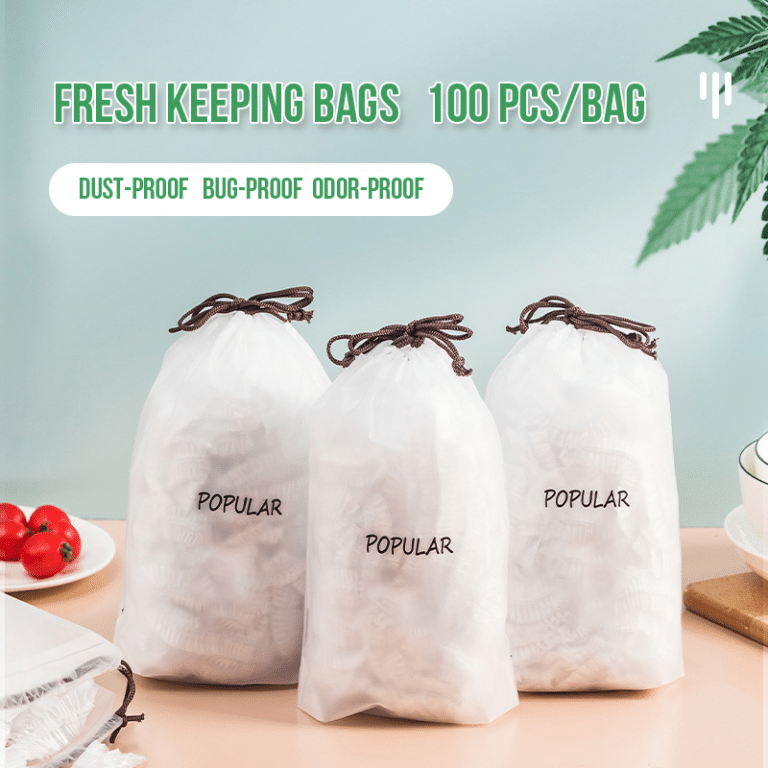 Udvidelsesbare madopbevaringslåg, 100 stk, gennemsigtig HDPE/LDPE, miljøvenlig, passer til forskellige størrelser beholdere.