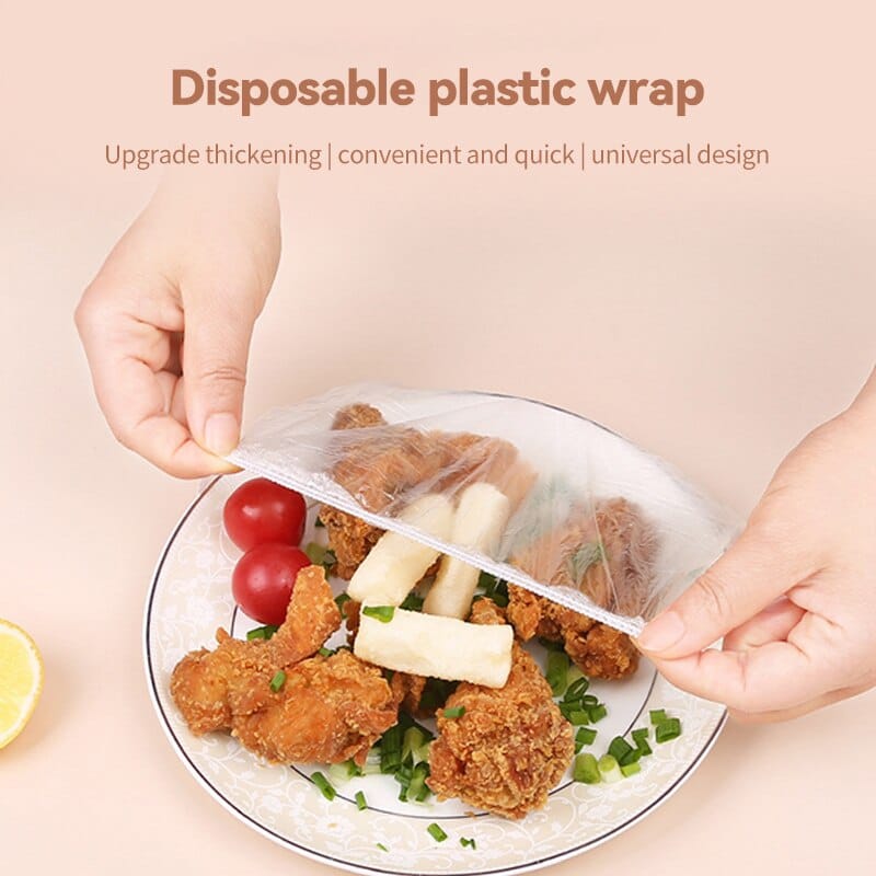 Udvidelsesbare madopbevaringslåg, 100 stk, gennemsigtig HDPE/LDPE, miljøvenlig, passer til forskellige størrelser beholdere.