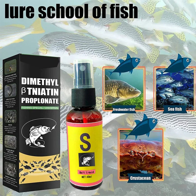 Vanddyrs lokkemiddel til fiskeri, 60 ml. Rund flaske med grøn etiket, effektiv fiskelokker med tang ekstrakt.
