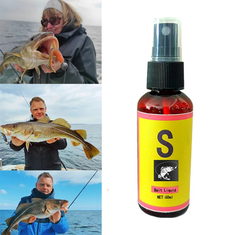 Vanddyrs lokkemiddel til fiskeri, 60 ml. Rund flaske med grøn etiket, effektiv fiskelokker med tang ekstrakt.