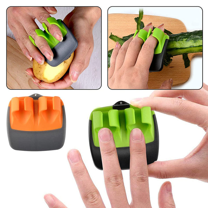 Grøn tommer-skræller til frugt og grønt, ergonomisk design, lyse farver, klinge i rustfrit stål