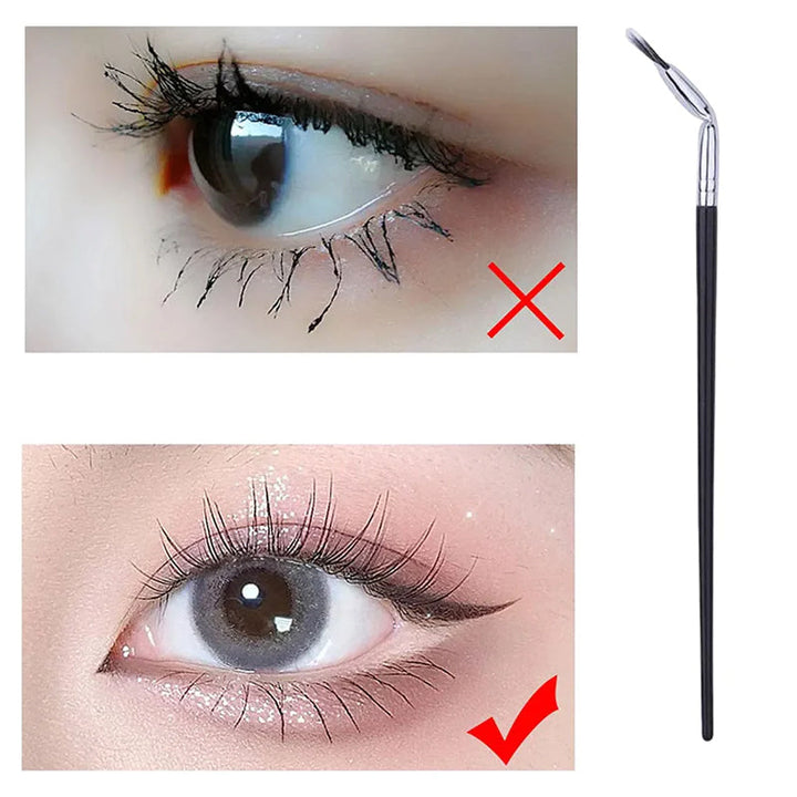 Vifteformet vinklet øjenvippebørste, sort, massiv træskaft, elegant øjenmakeup, perfekte adskilte vipper.