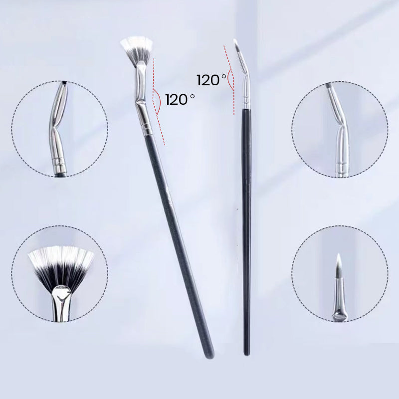 Vifteformet vinklet øjenvippebørste, sort, massiv træskaft, elegant øjenmakeup, perfekte adskilte vipper.