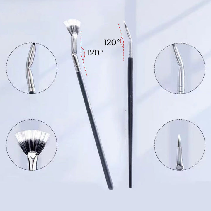 Vifteformet vinklet øjenvippebørste, sort, massiv træskaft, elegant øjenmakeup, perfekte adskilte vipper.