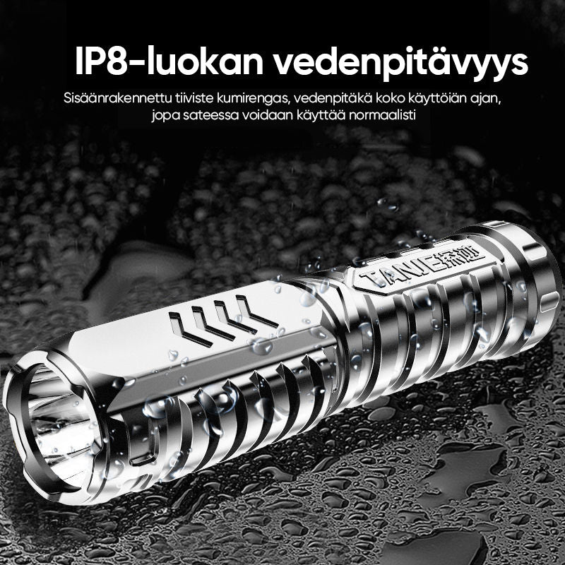Kraftig multifunktionel lommelygte med LED-lys, kompakt og holdbart design, velegnet til camping og nødsituationer.