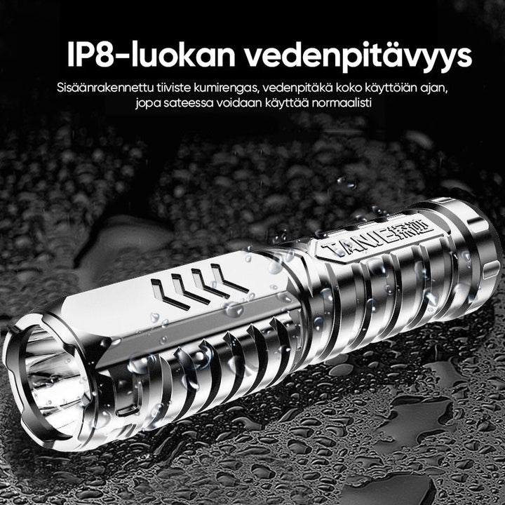 Kraftig multifunktionel lommelygte med LED-lys, kompakt og holdbart design, velegnet til camping og nødsituationer.