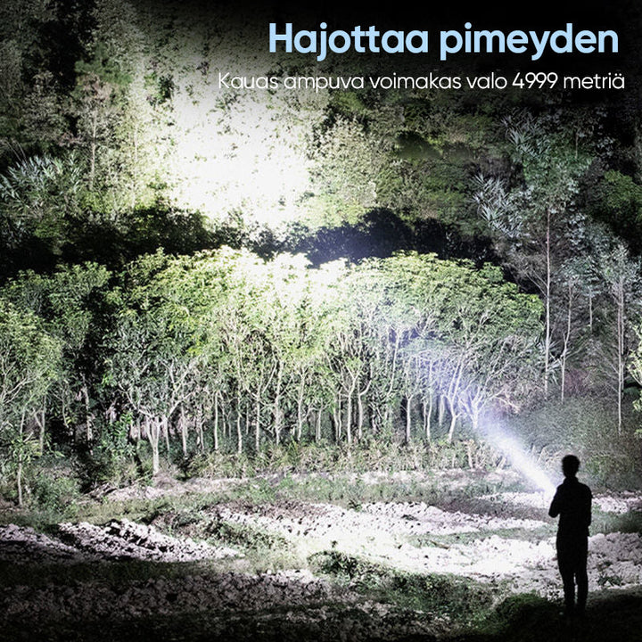 Kraftig multifunktionel lommelygte med LED-lys, kompakt og holdbart design, velegnet til camping og nødsituationer.