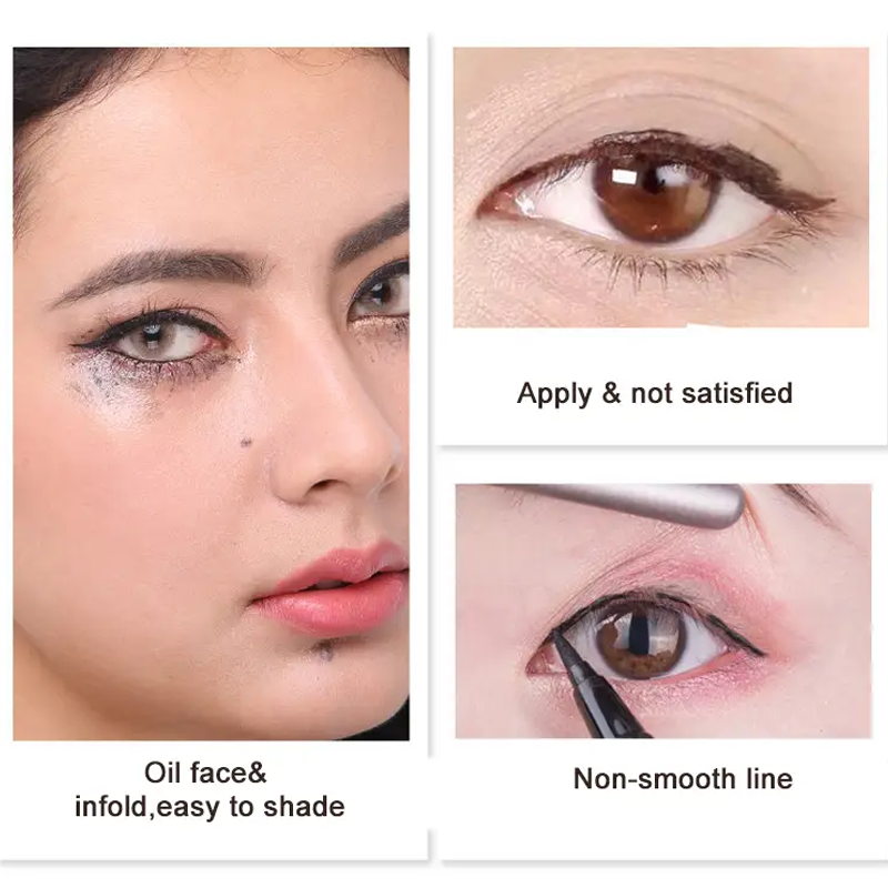 Kraftigt pigmenteret vandtæt eyeliner, tynd sort pensel, langtidsholdbar og glider ubesværet på øjenlåget.