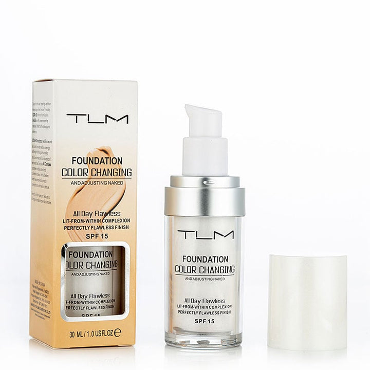 Farveændrende makeup til voksen hud, naturlig nuance, minimerer porer, mat finish, 30 ml beholder.