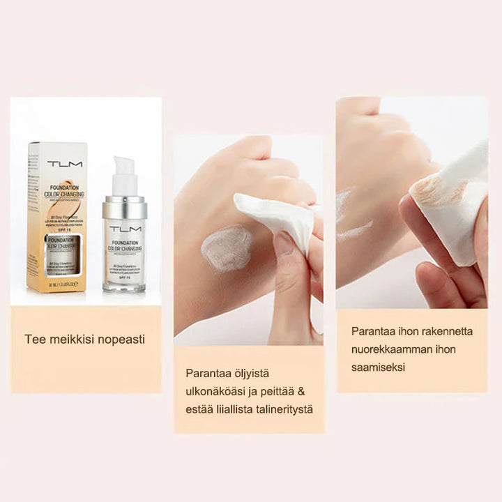 Farveændrende makeup til voksen hud, naturlig nuance, minimerer porer, mat finish, 30 ml beholder.