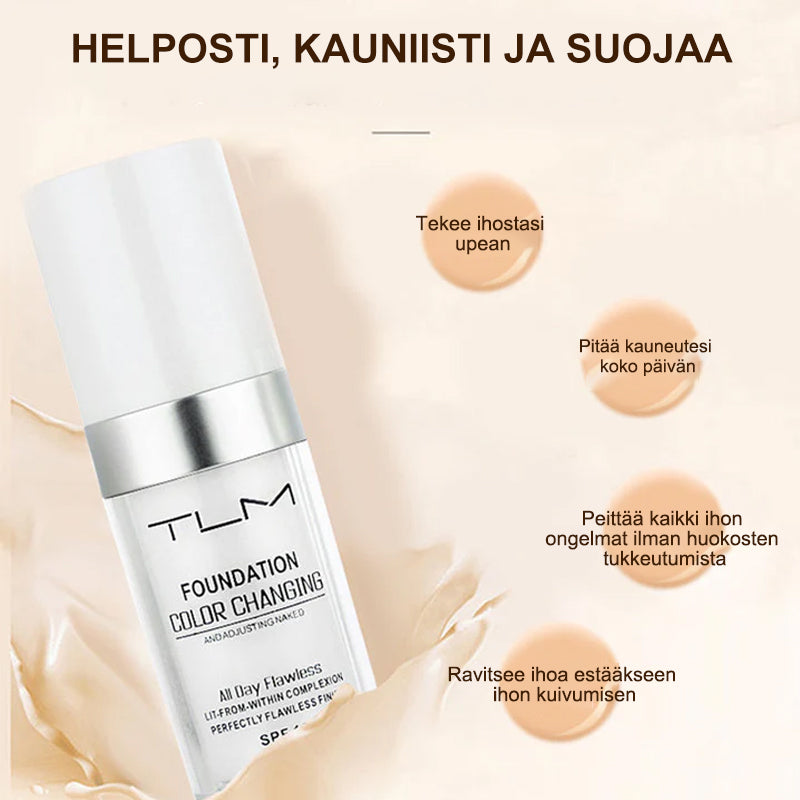 Farveændrende makeup til voksen hud, naturlig nuance, minimerer porer, mat finish, 30 ml beholder.