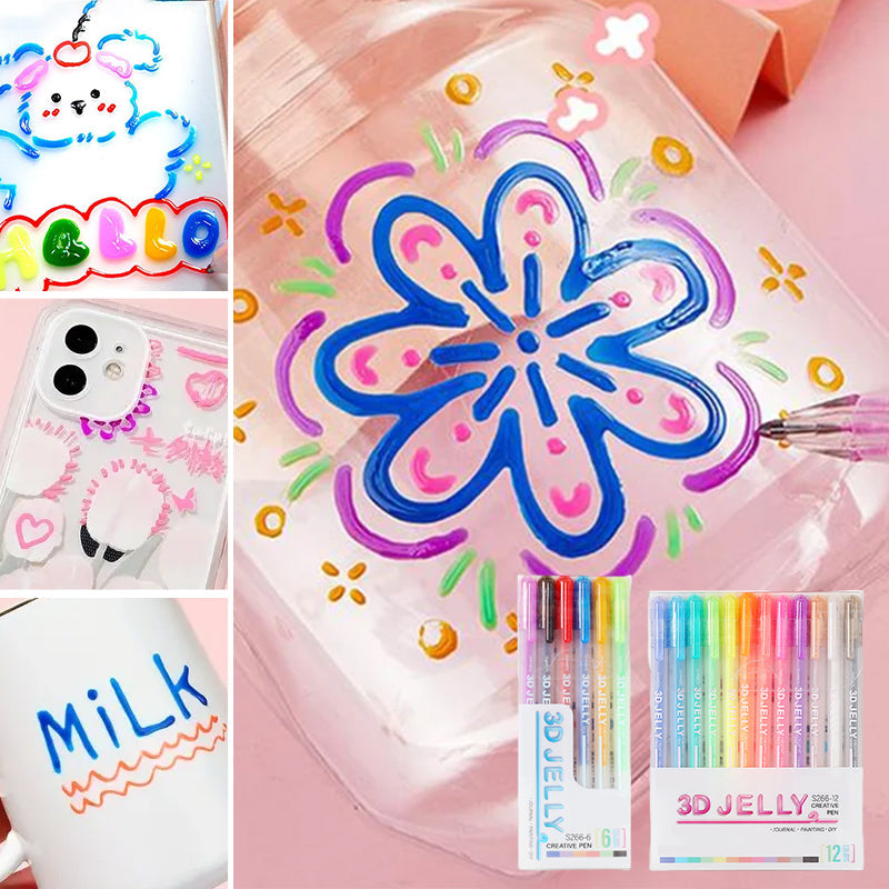 "Värikkäät 3D geelitussit lapsille, ergonominen muotoilu, luo elävä kokemusta muistiinpanoihin ja projekteihin."