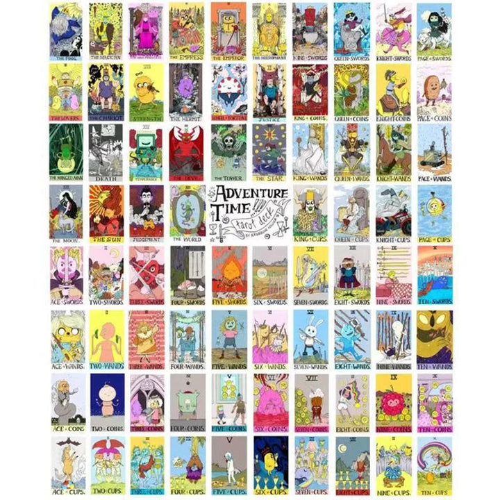 "Värikkäät Seikkailuaika-teemaiset 78 Tarot-korttia, mystinen lisävaruste itsetutkiskeluun ja ennustamiseen."