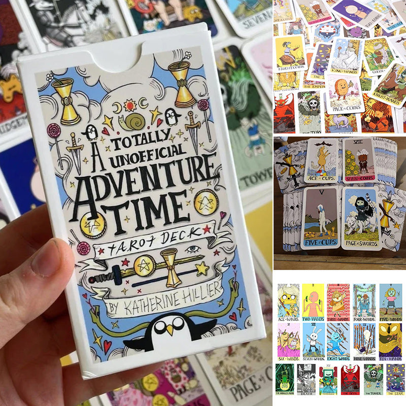 "Värikkäät Seikkailuaika-teemaiset 78 Tarot-korttia, mystinen lisävaruste itsetutkiskeluun ja ennustamiseen."