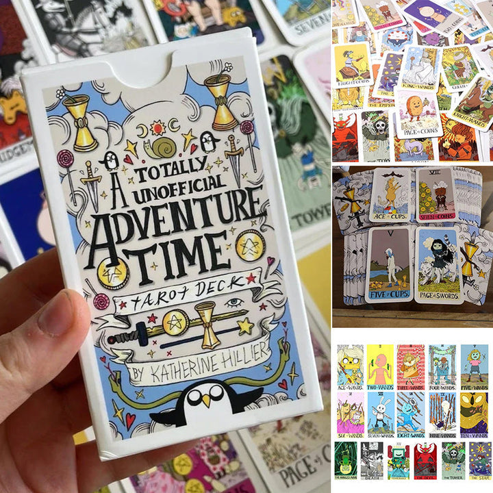 "Värikkäät Seikkailuaika-teemaiset 78 Tarot-korttia, mystinen lisävaruste itsetutkiskeluun ja ennustamiseen."