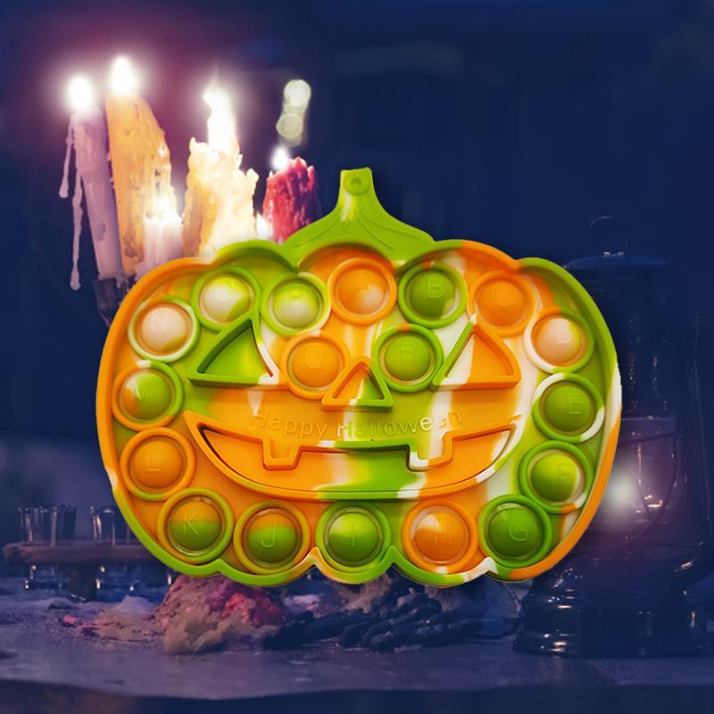 Farverigt Halloween Pop-it legetøj til børn, med orange, grønne og lyserøde bobler til at trykke.