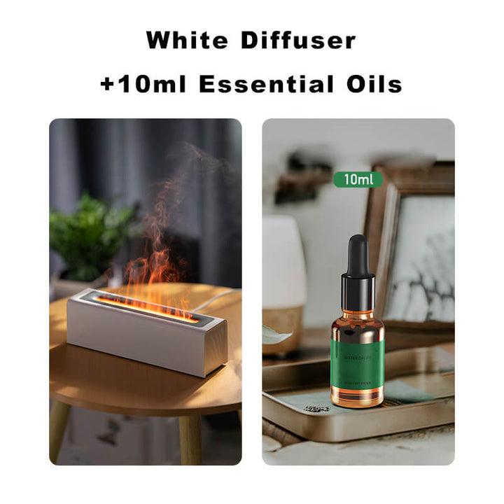 Farverig LED aroma diffusor med 7-farvet flamme LED-lys, skaber en fredfyldt hjemmeatmosfære. Alsidig ultralyds enhed.