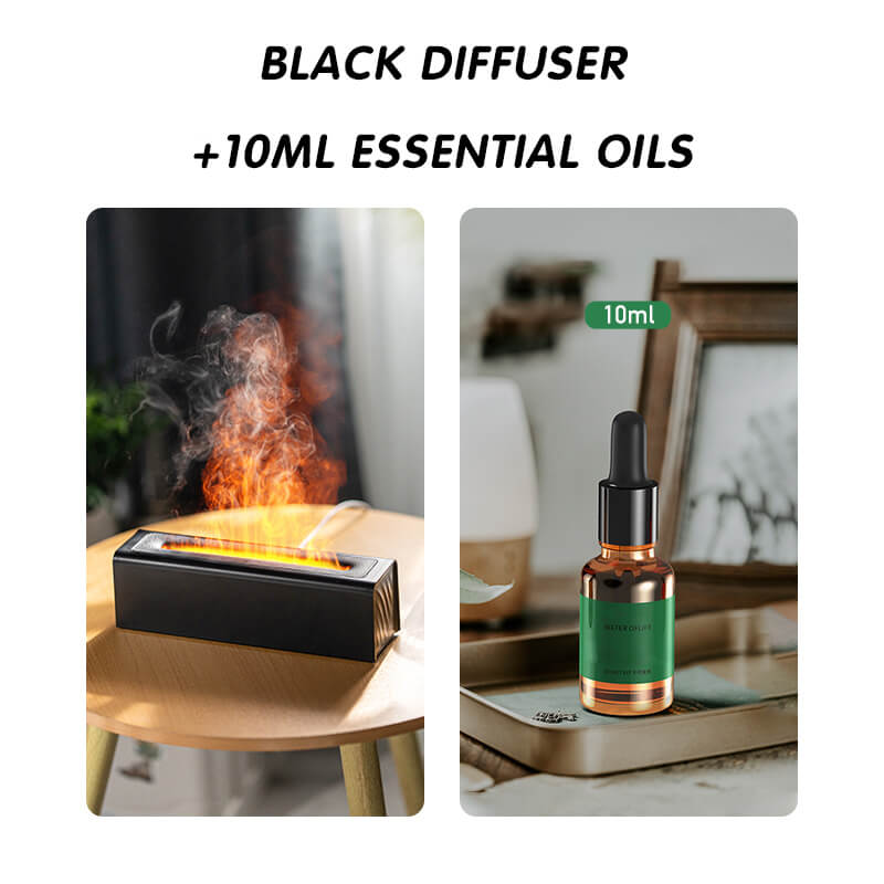 Farverig LED aroma diffusor med 7-farvet flamme LED-lys, skaber en fredfyldt hjemmeatmosfære. Alsidig ultralyds enhed.