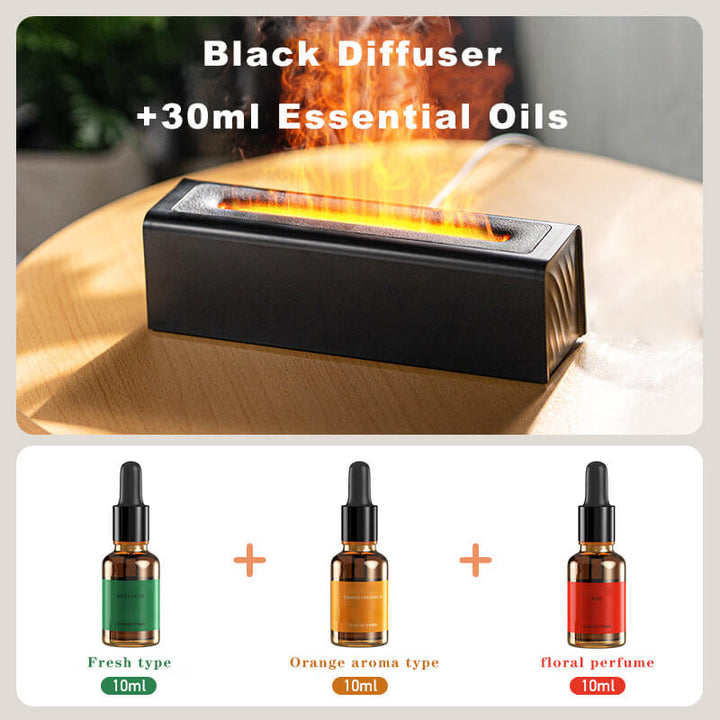 Farverig LED aroma diffusor med 7-farvet flamme LED-lys, skaber en fredfyldt hjemmeatmosfære. Alsidig ultralyds enhed.