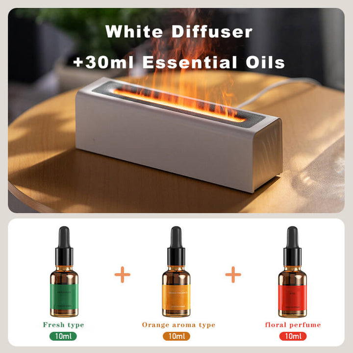 Farverig LED aroma diffusor med 7-farvet flamme LED-lys, skaber en fredfyldt hjemmeatmosfære. Alsidig ultralyds enhed.