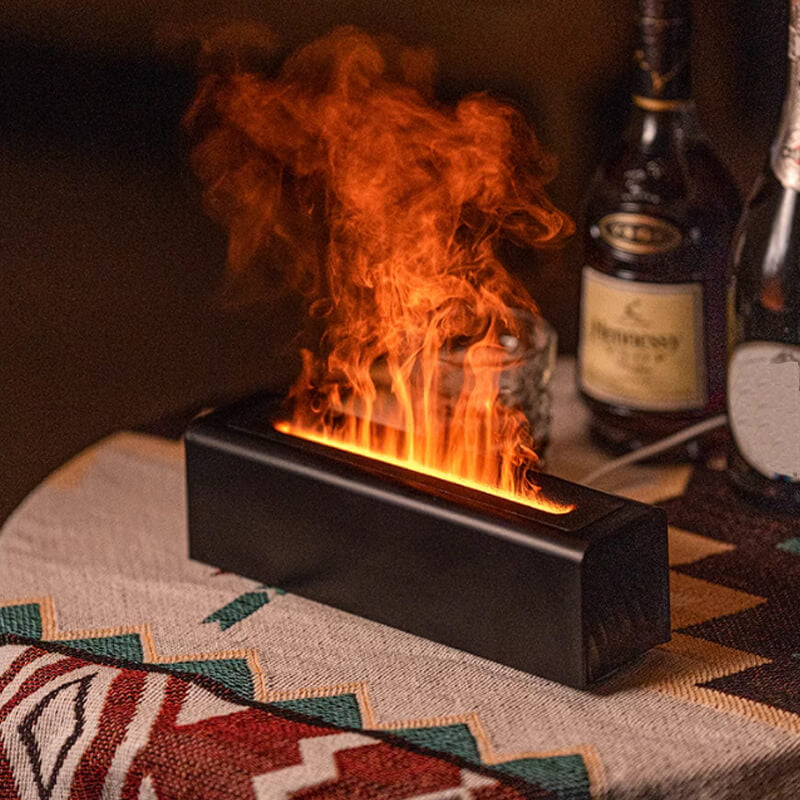 Farverig LED aroma diffusor med 7-farvet flamme LED-lys, skaber en fredfyldt hjemmeatmosfære. Alsidig ultralyds enhed.