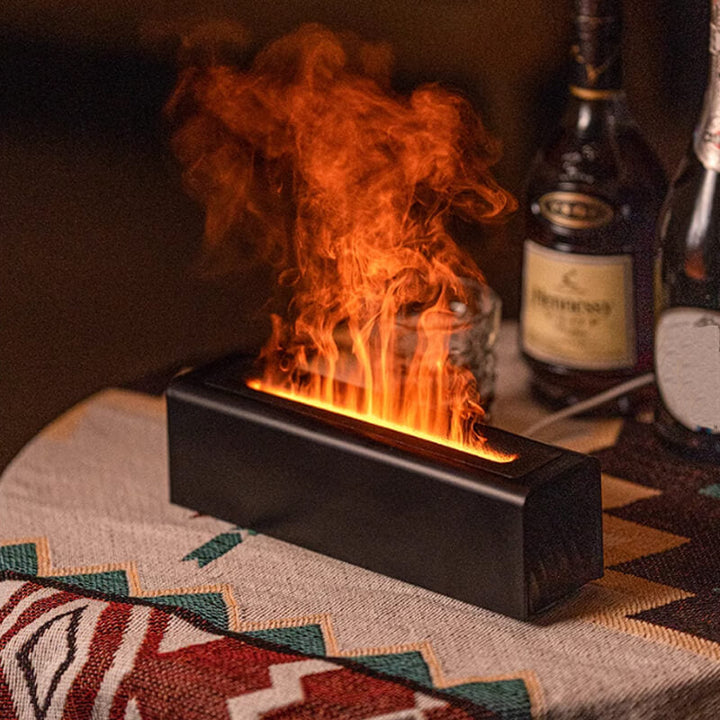 Farverig LED aroma diffusor med 7-farvet flamme LED-lys, skaber en fredfyldt hjemmeatmosfære. Alsidig ultralyds enhed.