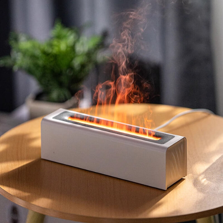 Farverig LED aroma diffusor med 7-farvet flamme LED-lys, skaber en fredfyldt hjemmeatmosfære. Alsidig ultralyds enhed.