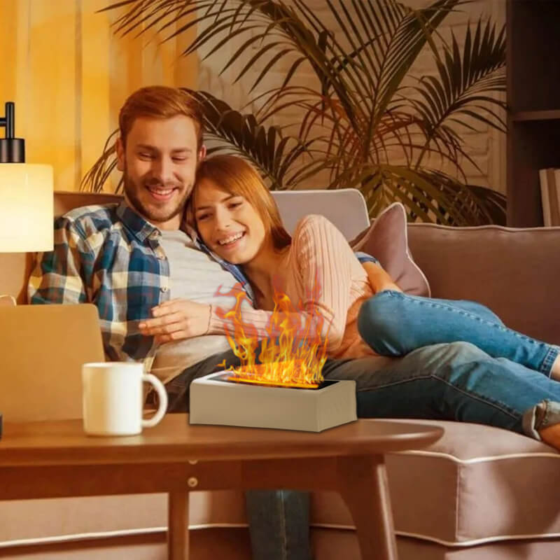 Farverig LED aroma diffusor med 7-farvet flamme LED-lys, skaber en fredfyldt hjemmeatmosfære. Alsidig ultralyds enhed.